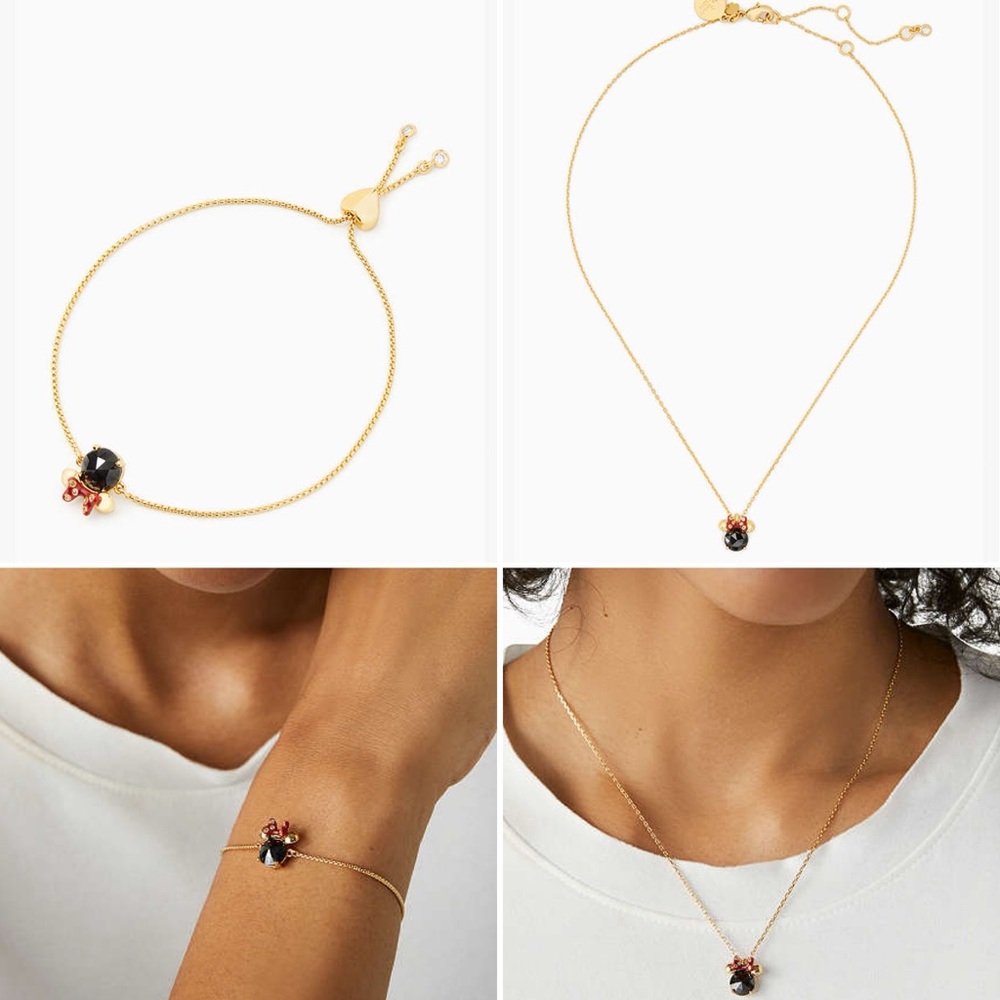 NWT Women Disney X KATE SPADE  Minnie Pendant Necklace & bracelet cubic zirconia